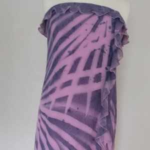 Silk Short midi Dress painted purple blue med 8 10 12 ruffle prom party flamenco